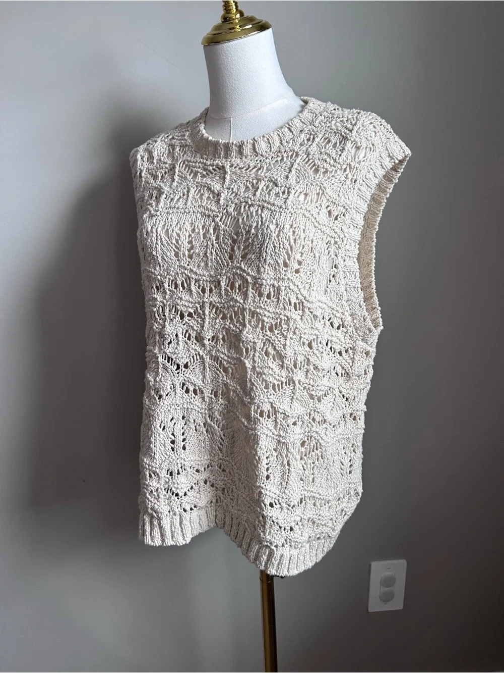 Cotton Cream Crochet Sleeveless Sweater Vest tank summer boho natural earthy - Picture 7 of 12